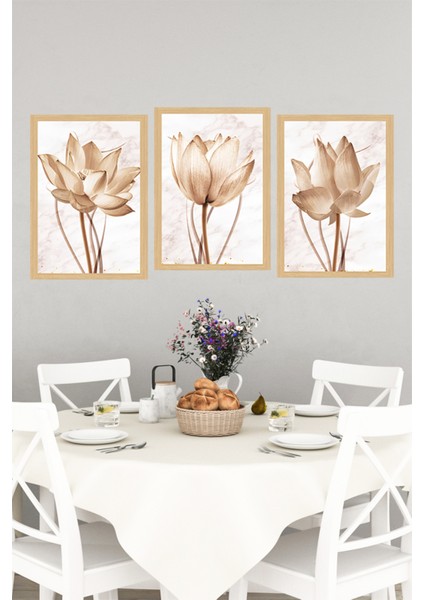 🌸 Zarafetin Yeni Yüzü: Sepya Lotus Çiçekleri Temalı 3’lü Çerçeve Görünümlü Tablo Seti 🌸 CRVS1147 13 x 17 indirimleri