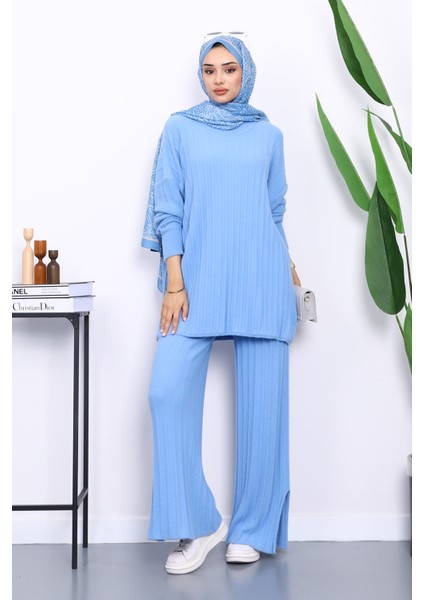 Bebe Mavi Fitilli Yumoş Tunik Pantolonlu Triko Takım fiyatları