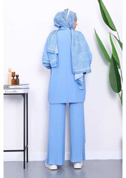 Bebe Mavi Fitilli Yumoş Tunik Pantolonlu Triko Takım fırsatları