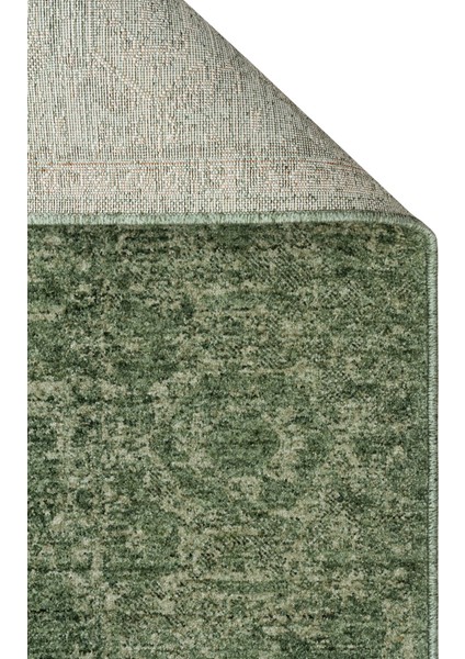 Shiraz SHR 02 Yeşil - Vintage Eskitme Desenli Yumuşak Dokulu Modern Makine Halısı
