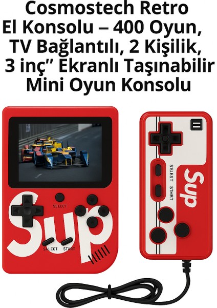 Retro El Konsolu – 400 Oyun, Tv Bağlantılı, 2 Kişilik, 3inç” Ekranlı Taşınabilir Mini Oyun Konsolu Kırmızı fiyatları