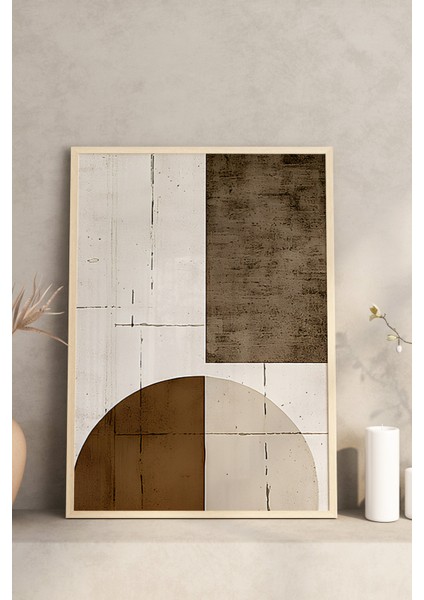 🟤 3’lü Çerçeveli Toprak Tonlarında Geometrik Soyut Tablo Seti🌿 CRV1154 23 x 32 modelleri