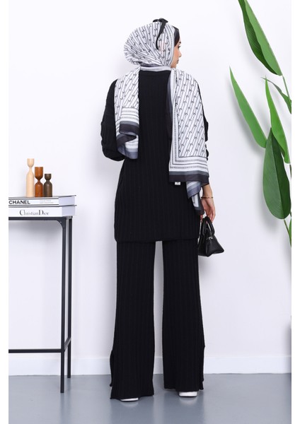 Siyah Fitilli Yumoş Tunik Pantolonlu Triko Takım fırsatları