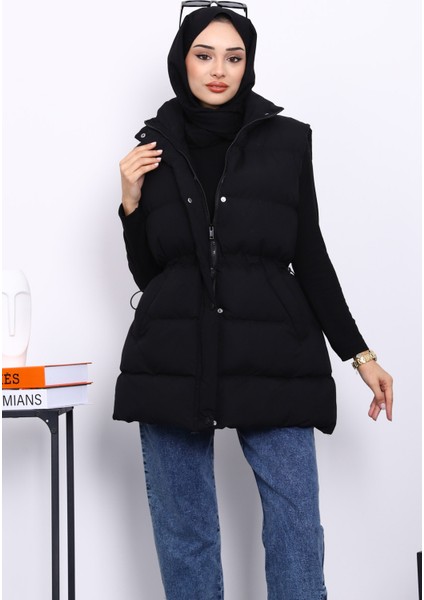 Siyah Bel Lastikli Cepli Şişme Yelek