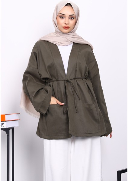 Haki Cepli İp Detaylı Kanvas Ceket modelleri