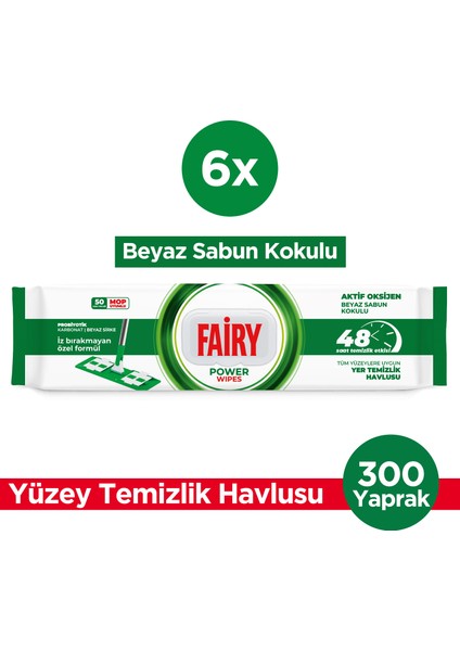 Power Wipes Mop Uyumlu Yer Temizlik Havlusu 50 Yaprak | Beyaz Sabun | 6 Adet