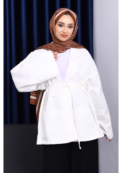 Ekru Cepli İp Detaylı Kanvas Ceket fiyatları