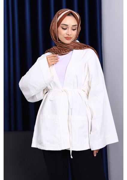 Ekru Cepli İp Detaylı Kanvas Ceket modelleri