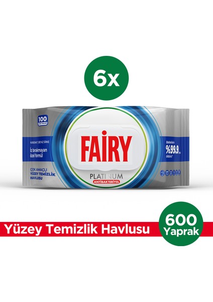 Platinum Antibakteriyel Yüzey Temizlik Havlusu 100 Yaprak 6 Adet | Beyaz Sirke & Karbonat