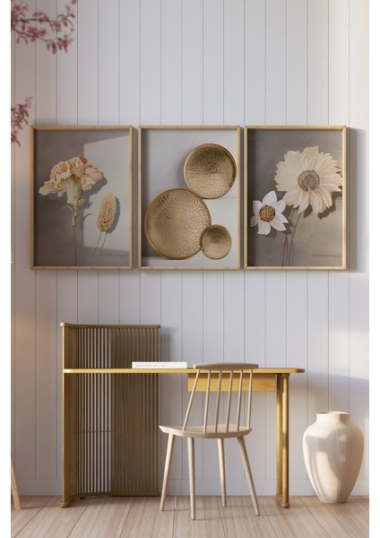 🌻 Gold Detaylı 3’lü Çerçeveli Mdf Tablo Seti 🌿 CRV1140 23 x 32 fiyatları