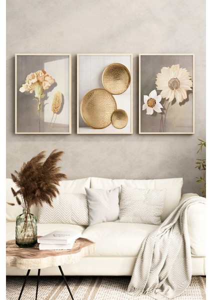 🌻 Gold Detaylı 3’lü Çerçeveli Mdf Tablo Seti 🌿 CRV1140 23 x 32 fırsatları