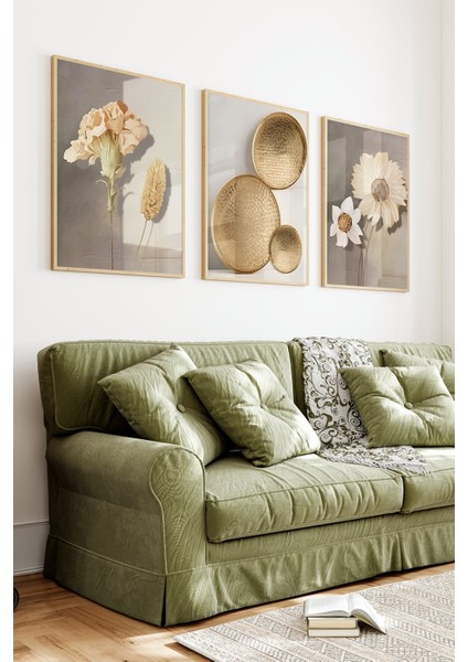 🌻 Gold Detaylı 3’lü Çerçeveli Mdf Tablo Seti 🌿 CRV1140 23 x 32 indirimleri