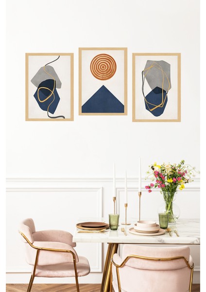 🖼️ Modern Minimal Geometrik Soyut 3'lü Çerçeve Görünümlü Tablo Seti🌟 CRVS1141 13 x 17 fırsatları