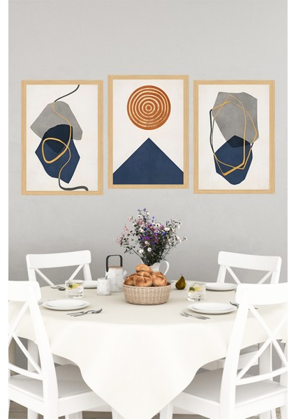 🖼️ Modern Minimal Geometrik Soyut 3'lü Çerçeve Görünümlü Tablo Seti🌟 CRVS1141 13 x 17 indirimleri