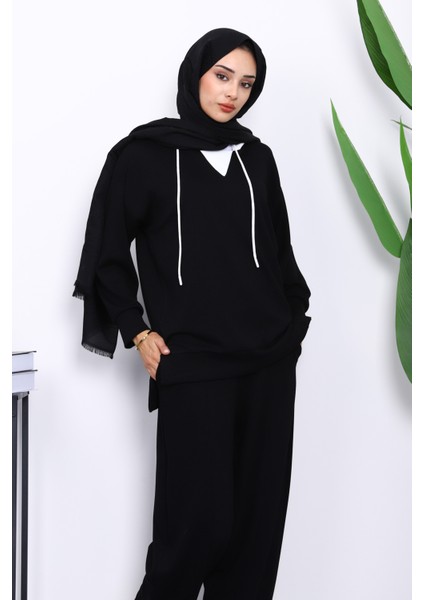 Siyah Kapşonlu Tunik Pantolonlu Takım modelleri