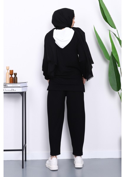 Siyah Kapşonlu Tunik Pantolonlu Takım fırsatları