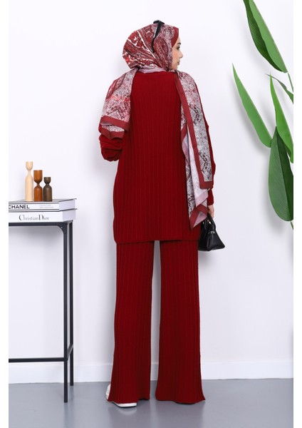 Bordo Fitilli Yumoş Tunik Pantolonlu Triko Takım fırsatları