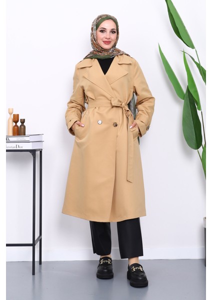 Bisküvi Kruvaze Yaka Astarlı Trençkot