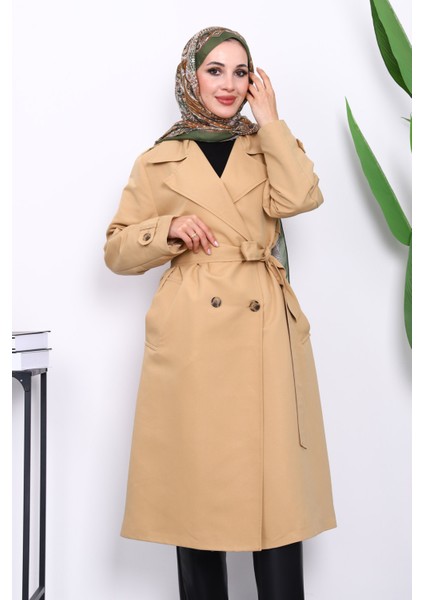 Bisküvi Kruvaze Yaka Astarlı Trençkot modelleri