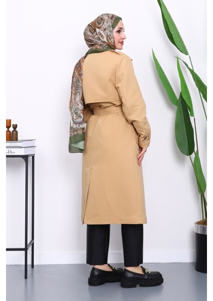 Bisküvi Kruvaze Yaka Astarlı Trençkot fırsatları