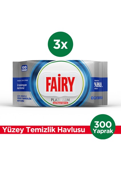 Platinum Antibakteriyel Yüzey Temizlik Havlusu 100 Yaprak 3 Adet | Beyaz Sirke & Karbonat