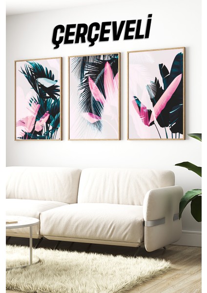 🌿 Tropikal Bitkiler Temalı 3’lü Çerçeveli Tablo Setii 🌿 CRV1145 23 x 32