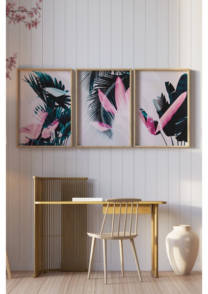 🌿 Tropikal Bitkiler Temalı 3’lü Çerçeveli Tablo Setii 🌿 CRV1145 23 x 32 fiyatları