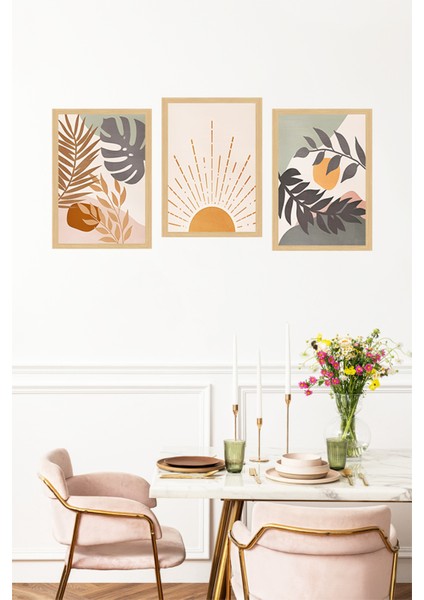 🍊 Çerçeve Görünümlü 3'lü Tablo Seti – Turuncu Güneş, Tropikal Yapraklar ve Soyut Bitki🌟 CRVS1138 13 x 17 fırsatları