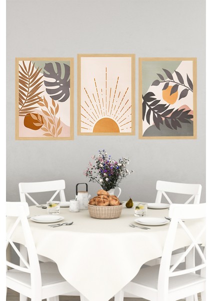 🍊 Çerçeve Görünümlü 3'lü Tablo Seti – Turuncu Güneş, Tropikal Yapraklar ve Soyut Bitki🌟 CRVS1138 13 x 17 indirimleri