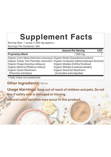 Organic Mushroom Powder Shiitake Lions Mane Cordyceps Chaga More Immune Energy Brain Health modelleri