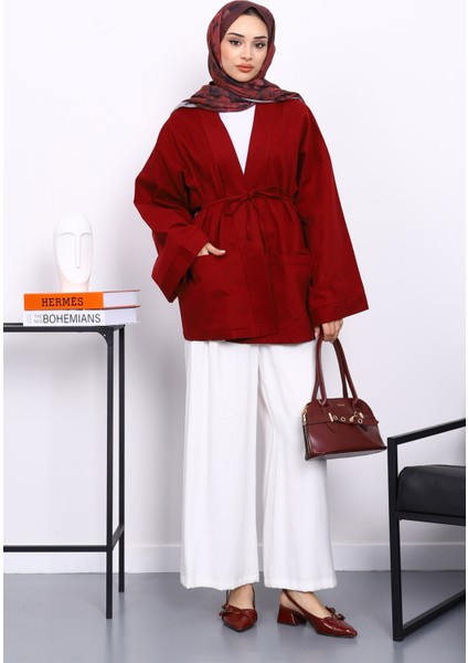 Bordo Cepli İp Detaylı Kanvas Ceket fiyatları