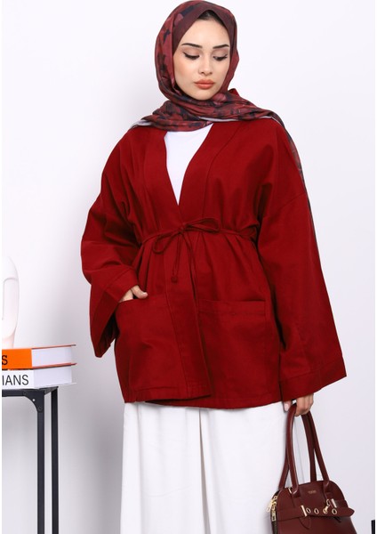 Bordo Cepli İp Detaylı Kanvas Ceket modelleri