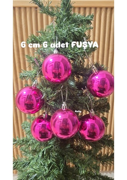 Yılbaşı Ağacı Süsü 6 cm Cici Pembe Fuşya Küre Top Süs Parlak Süs Büyük Küre 6lı Renk fiyatları