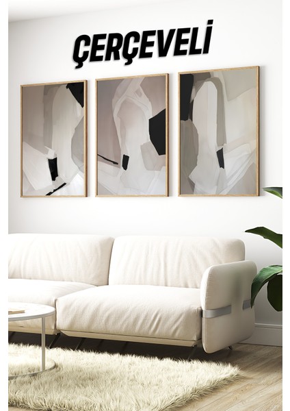 🖼️ Modern Tarzda Soyut Desenli 3'lü Ahşap Çerçeveli Tablo Seti🌿 CRV1144 23 x 32