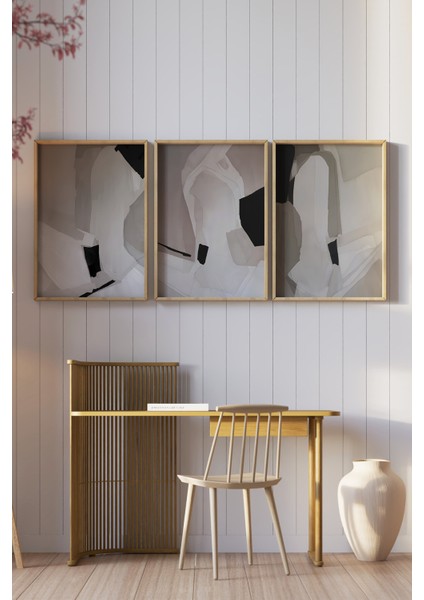🖼️ Modern Tarzda Soyut Desenli 3'lü Ahşap Çerçeveli Tablo Seti🌿 CRV1144 23 x 32 fiyatları