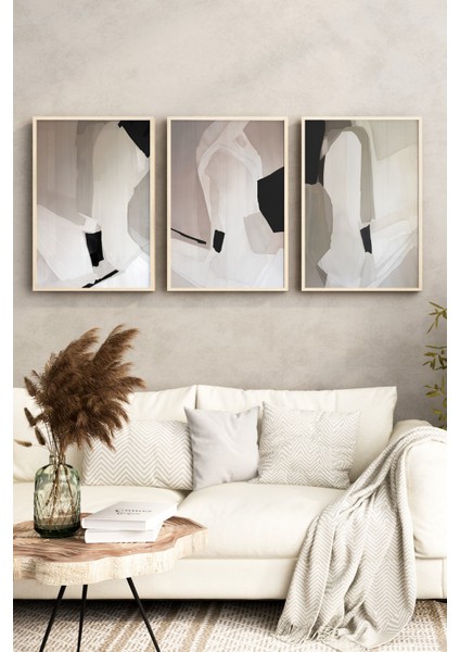 🖼️ Modern Tarzda Soyut Desenli 3'lü Ahşap Çerçeveli Tablo Seti🌿 CRV1144 23 x 32 fırsatları