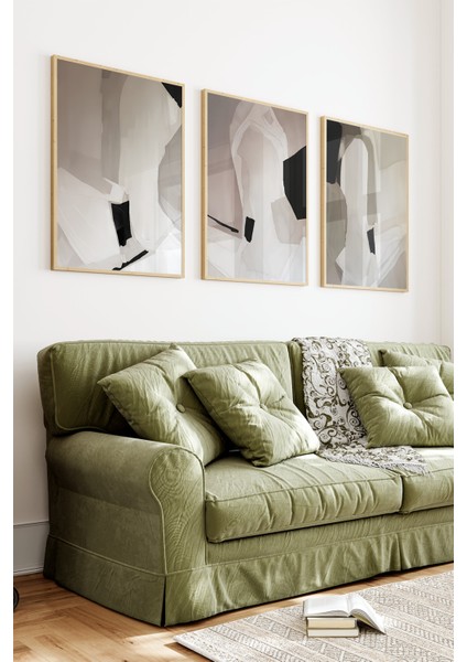 🖼️ Modern Tarzda Soyut Desenli 3'lü Ahşap Çerçeveli Tablo Seti🌿 CRV1144 23 x 32 indirimleri