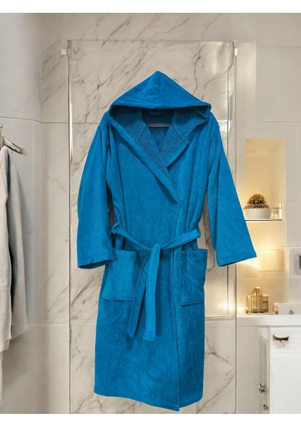 Kadife Kapüşonlu Bornoz %100 Pamuk