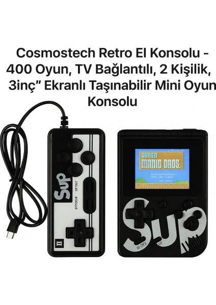 Retro El Konsolu – 400 Oyun, Tv Bağlantılı, 2 Kişilik, 3inç” Ekranlı Taşınabilir Mini Oyun Konsolu Siyah fiyatları