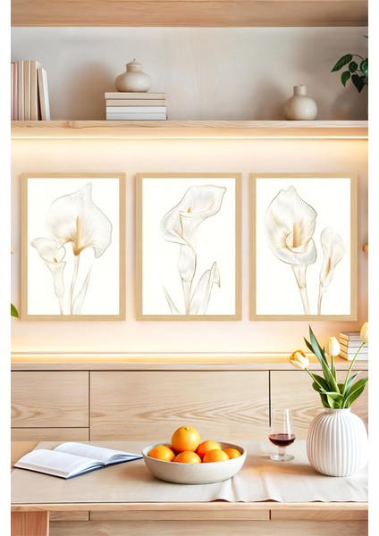 🌿 Zarif Beyaz Zambaklar Temalı 3’lü Tablo Seti – Modern Çerçeve Görünümlü Duvar Dekoru🌟 CRVS1139 13 x 17