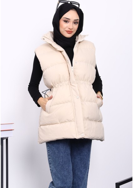 Bej Bel Lastikli Cepli Şişme Yelek