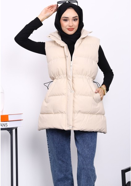Bej Bel Lastikli Cepli Şişme Yelek modelleri