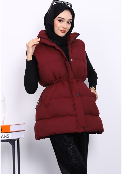 Bordo Bel Lastikli Cepli Şişme Yelek