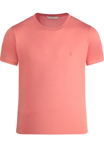 Pembe Regular Fit Bisiklet Yaka Tişört