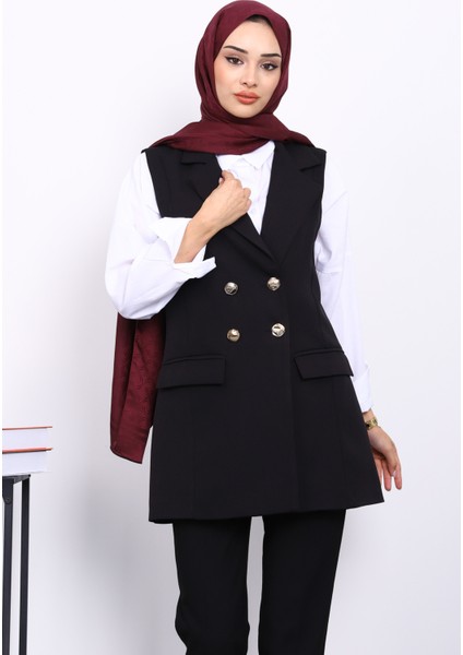 Siyah Kravuze Yaka Astarlı Yelek