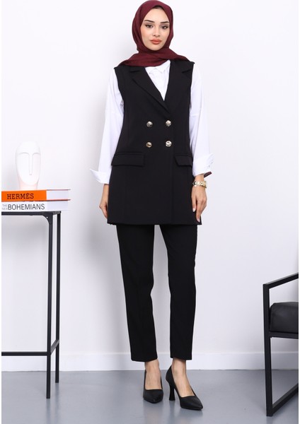Siyah Kravuze Yaka Astarlı Yelek fiyatları