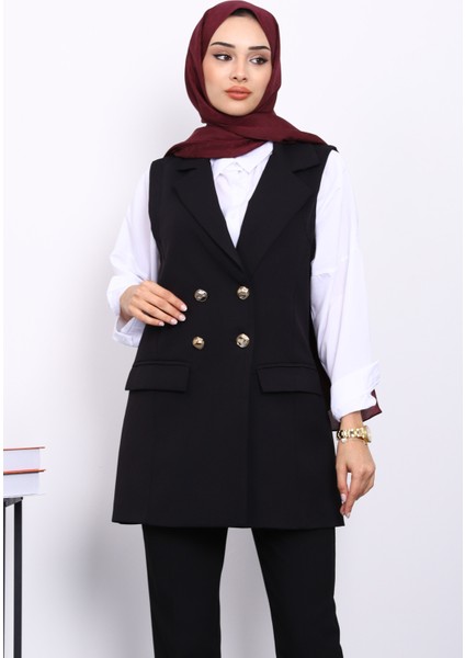 Siyah Kravuze Yaka Astarlı Yelek modelleri