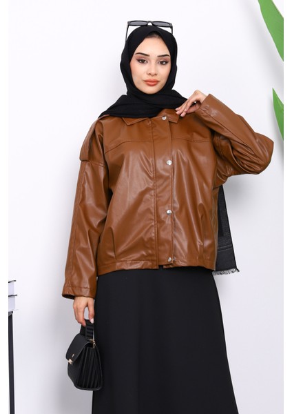 Taba Omuz Apoletli Deri Ceket