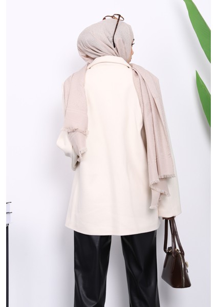 Krem Kravuze Yaka Düğmeli Cepli Kaşe Ceket fırsatları