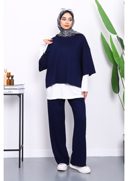 Lacivert Tişört İçlik Pantolonlu Üçlü Kombin Takım fiyatları